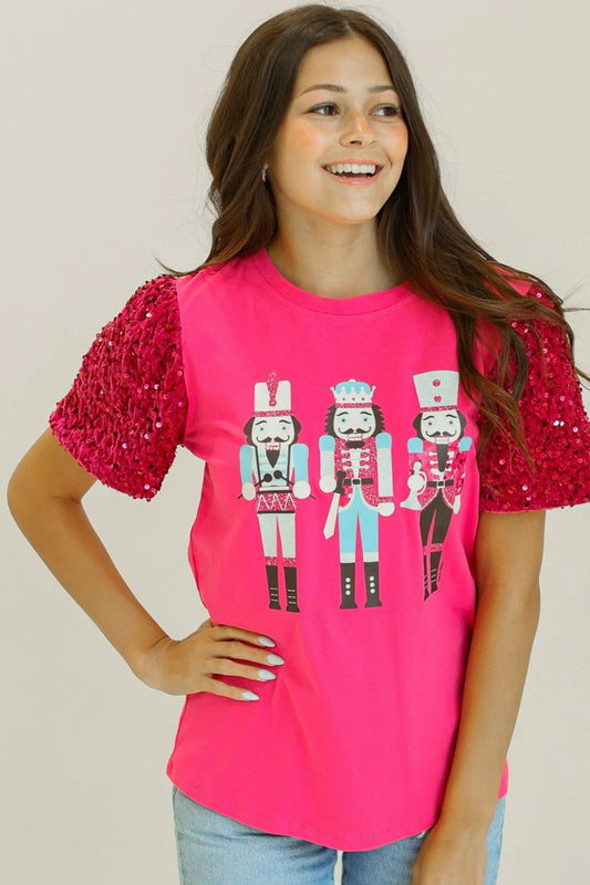 Pink Nutcracker T-Shirt with Velvet Sequin Sleeves