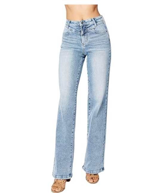 High Waist Front Yoke Retro Wide Leg Judy Blue Jeans