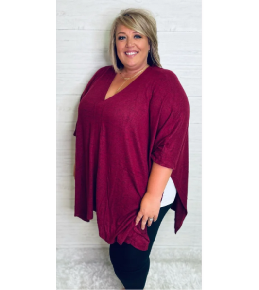 Curvy Cabernet Oversized V-Neck Poncho