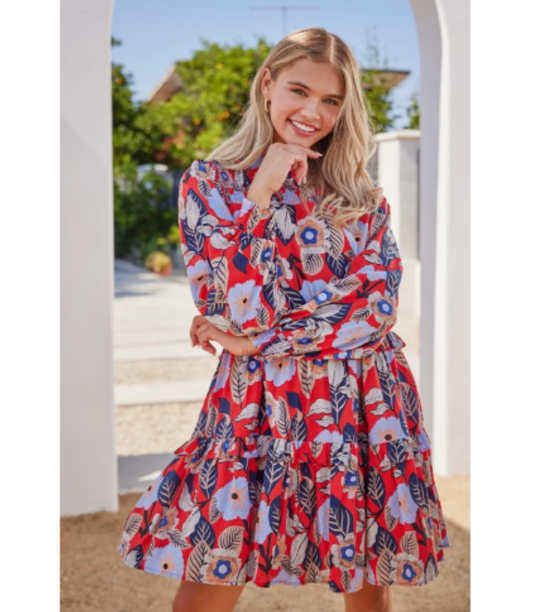 Flower Print Frilled Layer Dress