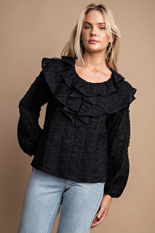 Ruffle Detail Long Sleeve Blouse