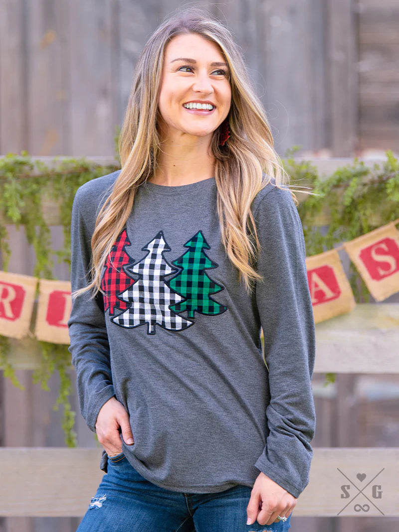 Festive Forest Tree Patches Long Sleeve Top