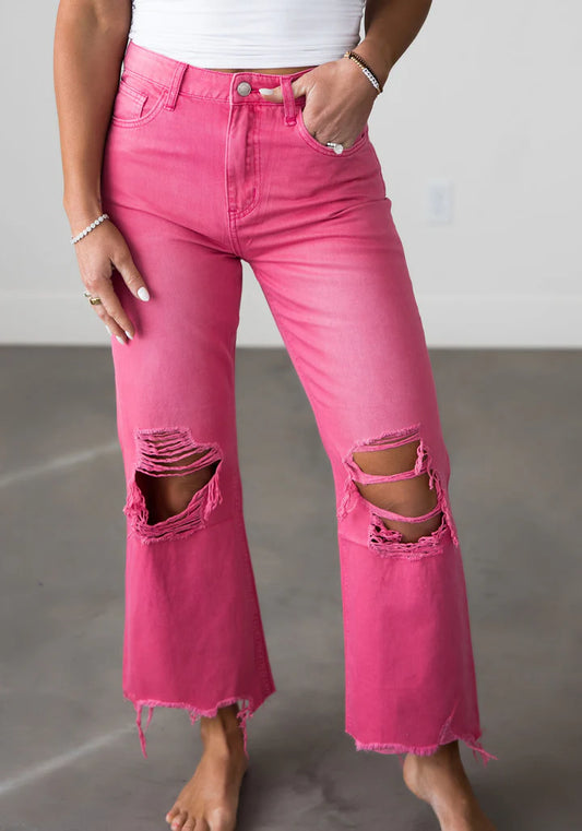 Pink 90's Crop Vintage Flared Vervet Jeans