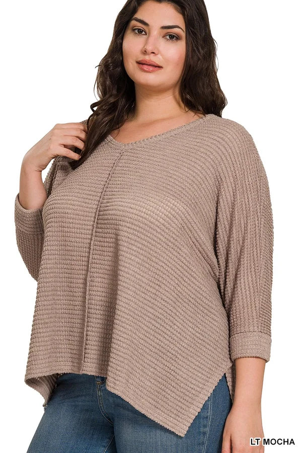 Curvy 3/4 Sleeve V-Neck Sweater