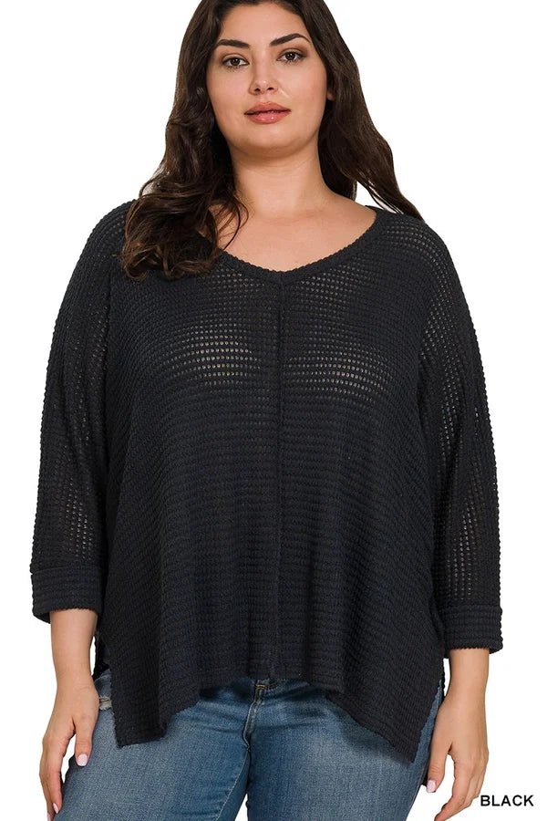 Curvy 3/4 Sleeve V-Neck Sweater