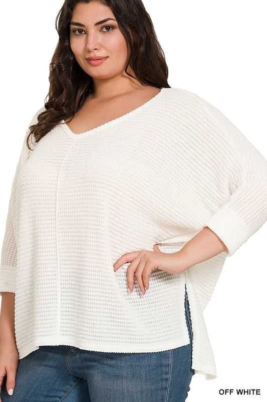 Curvy 3/4 Sleeve V-Neck Sweater