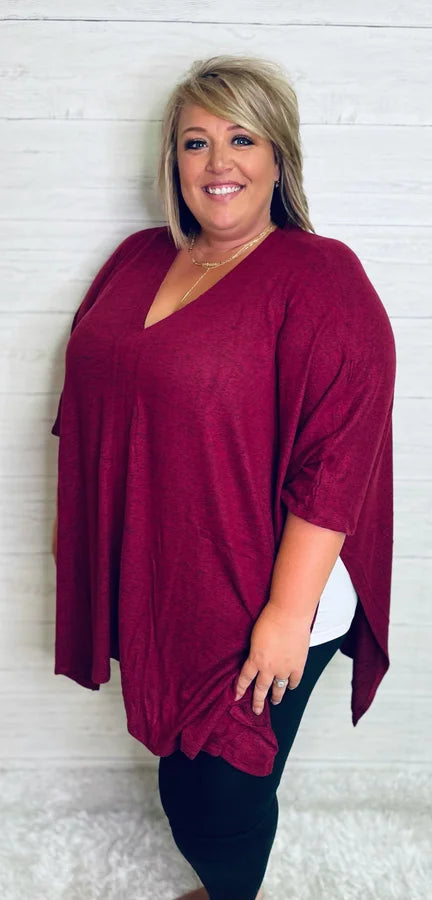 Curvy Cabernet Oversized V-Neck Poncho