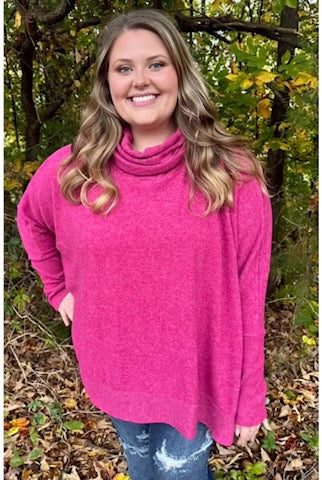 Curvy Brushed Cowl Neck Sweatshirt