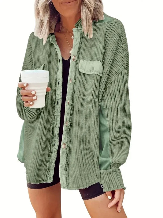 Button Front Drop Shoulder Green Jacket