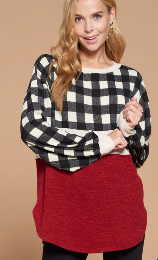 Buffalo Plaid Contrast Top